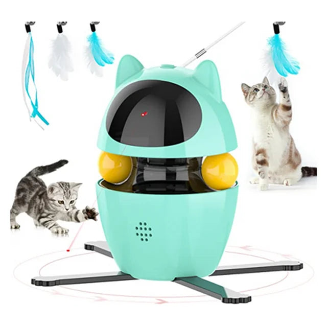 4-In-1 Cat Toys Indoor Electric Interactive Toys with Ball and Feather Automatic Chasing Exercising Laser Toy USB Rechargeable