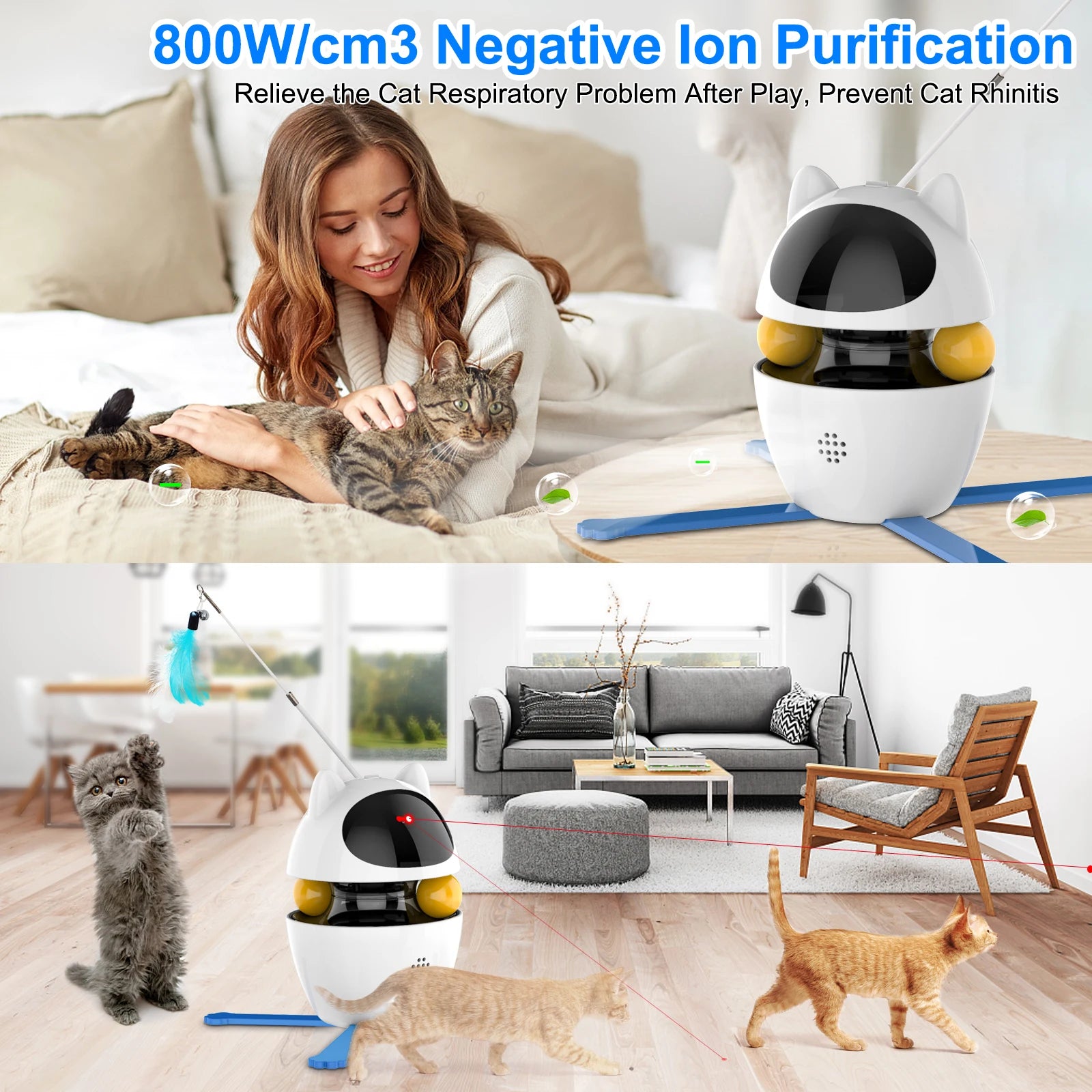 4-In-1 Cat Toys Indoor Electric Interactive Toys with Ball and Feather Automatic Chasing Exercising Laser Toy USB Rechargeable