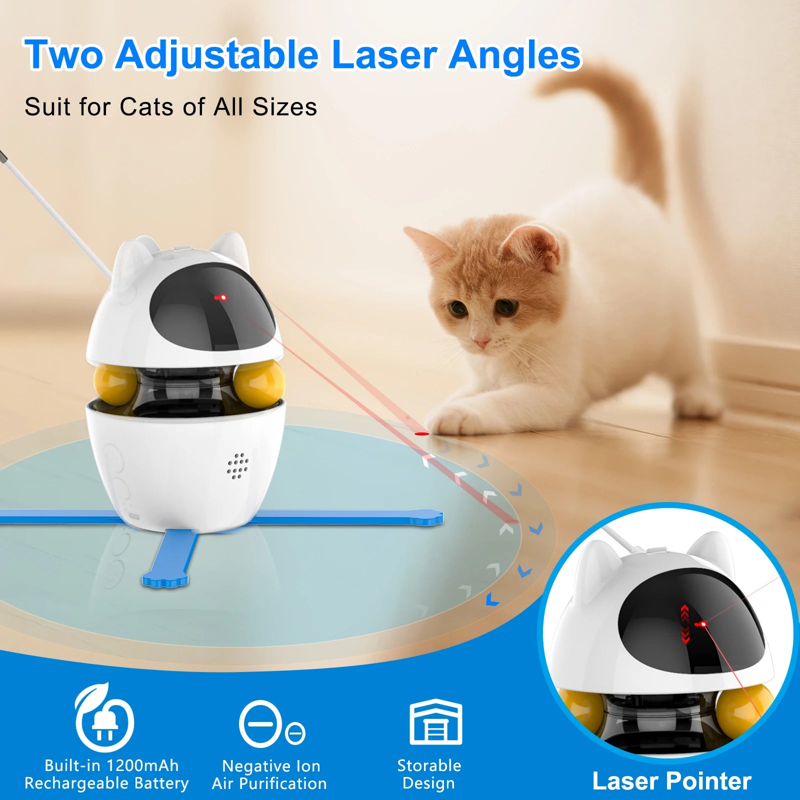 4-In-1 Cat Toys Indoor Electric Interactive Toys with Ball and Feather Automatic Chasing Exercising Laser Toy USB Rechargeable